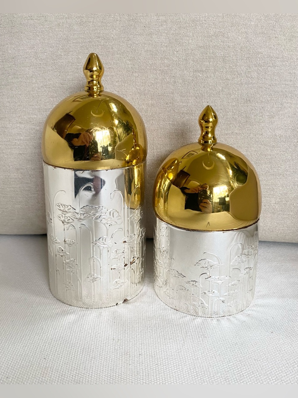 Vtg Dutch Silver-Plated & Gold Tone Canisters Poppies Elite Plate by H. Hooijkaa